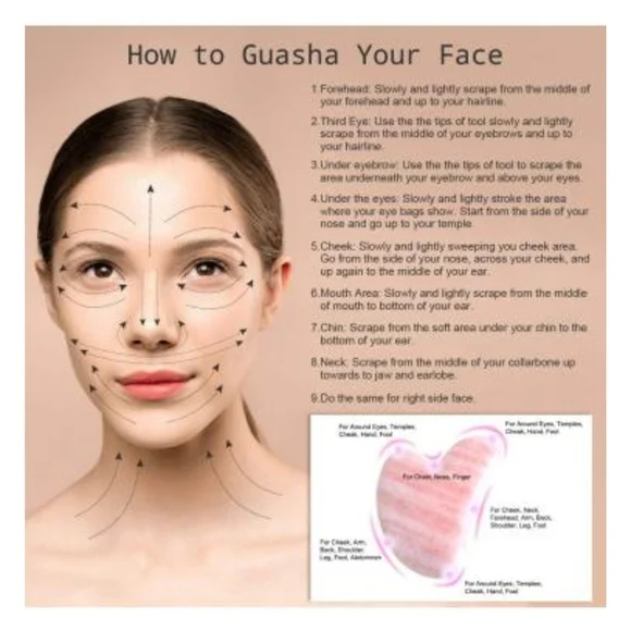 NWT Gua Sha Pink Quartz Facial Tool Massage - Picture 5 of 11